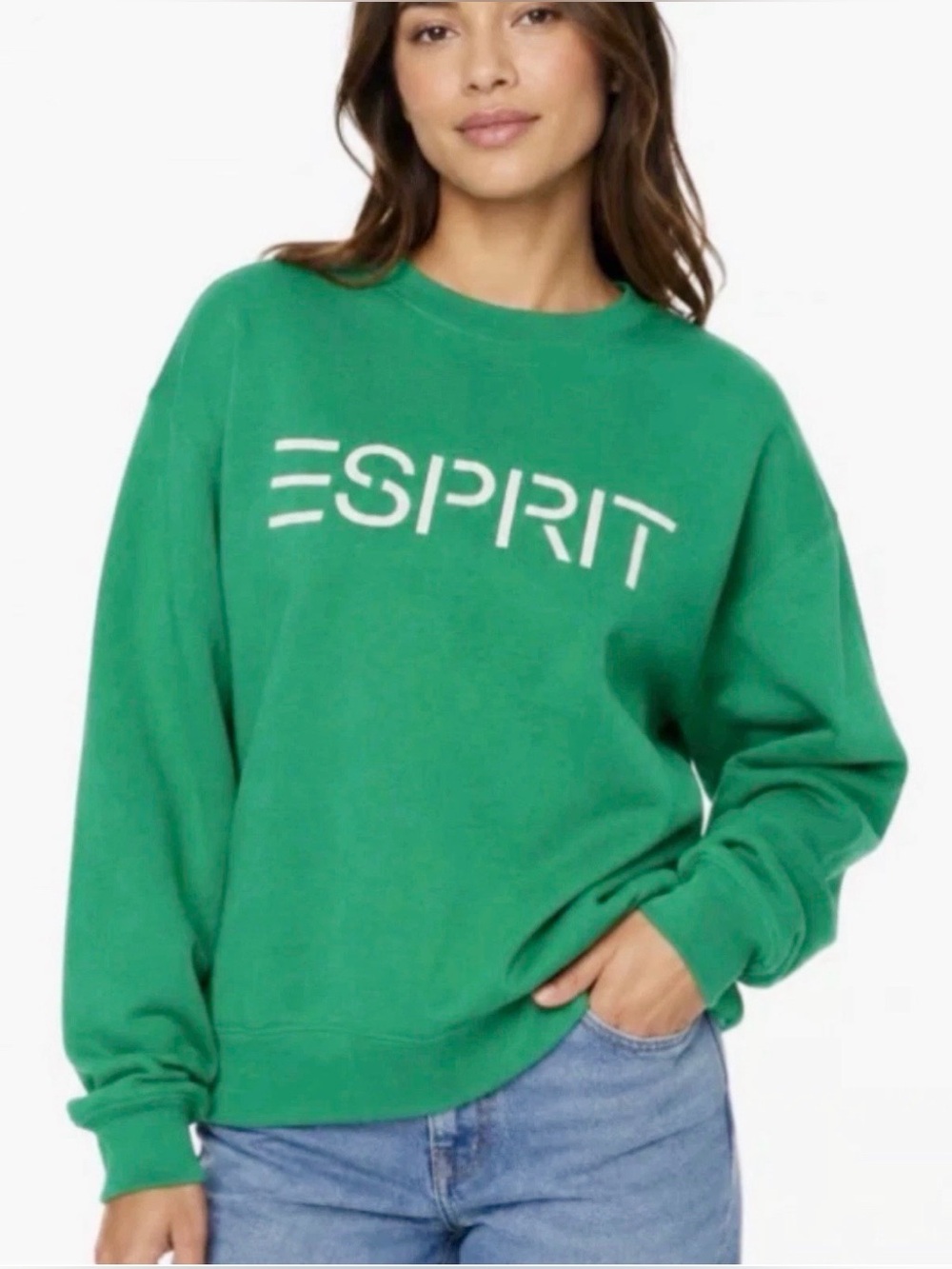 ESPRIT Women’s Fleece Embroidered Logo Sweatshirt, Retro 80s Viral Various Sizes